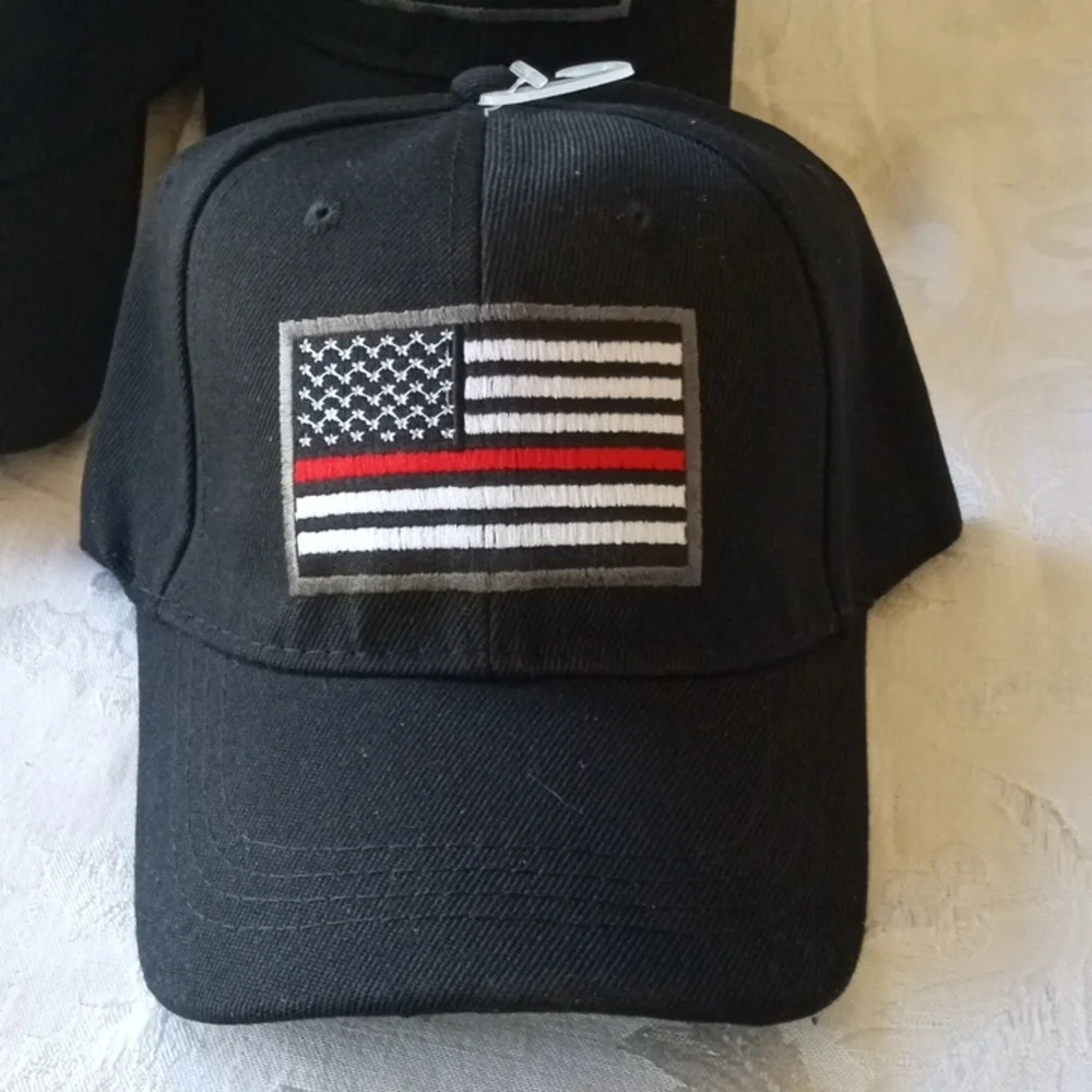 Bundle 6 FireMan USA Red Line Flag Black Baseball Cap Fire Man New
